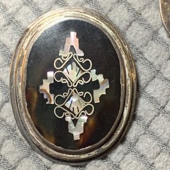 Vintage Taxco sterling silver brooch with abalone shell and dark horn or onyx.