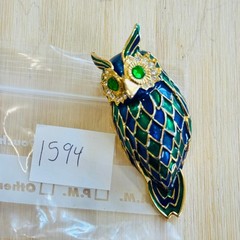 VTG Jomaz Owl Bird Pin Brooch Gold Tone Cabochon Rhinestone Unsigned 1960s Rare