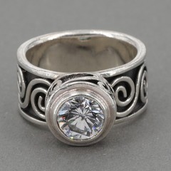Vintage Silpada Oxidized Sterling Spiral Scroll CZ Solitaire Ring R1233 Sz 5.25