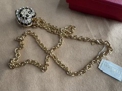 VTG Nina Ricci Gold Plated Heart Pendant Necklace Black Clear Crystal NWT NOS