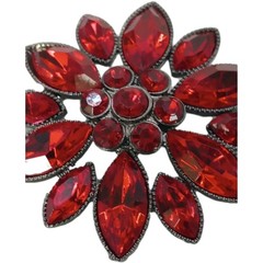 Vintage Floral Red Rhinestone Brooch Marquise Sunburst Gunmetal Pin 1 1/2 in D