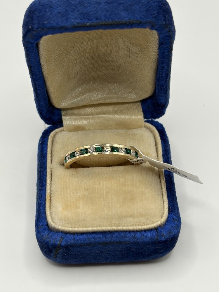 Vintage Size 7 Green & Clear Channel Set Ring 14KT Gold Electroplate Deadstock