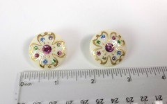 Multicolor Rhinestone Off White Thermoplastic Round Clip-on Earrings vintage