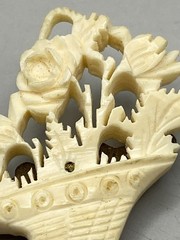 Vintage/Antique Carved Brooch Flower Bouquet Intricate Ivory Color