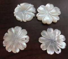 Vintage Mother Of Pearl Carved 4 Flower Pendant 1.25 in