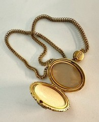 Unique Miriam Haskell Gold Tone Oval Locket Pendant Necklace Turquoise Signed