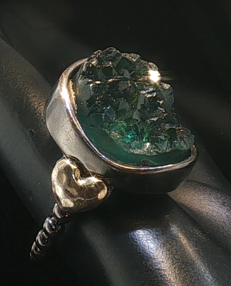 Vintage Green Stone Statement Ring, Raw Crystal Boho Artisan Jewelry, Size 6.75