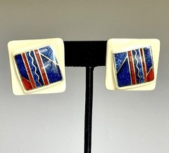 Vintage Memphis Style Geometric Earrings Blue Red Cream Abstract Postmodern Art