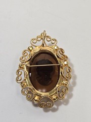 Vintage Celebrity NY D&E Juliana Cameo Topaz Rhinestone Brooch/Pendant