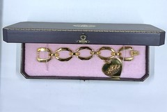 RARE Vintage Juicy Couture Large Link Crystal Crown Heart Charm Bracelet W/ Box