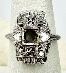 1930s Art Deco 18K White Gold DIAMOND Ring Setting/ Semi-Mount w/ HEARTS ~ 2.8 g