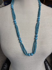 Vtg turquoise color blue beaded 3 strand spacer satin Necklace