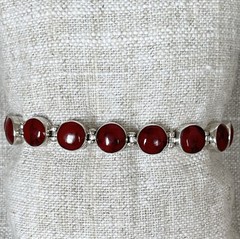 Vintage Sterling Silver Taxco Mexico 950 Red Jasper Hinged Links Bracelet 30g 7”