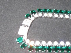Vintage Faux Emerald Green & Clear Rhinestone Necklace Bracelet Earring Set RARE