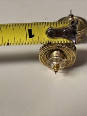 Vintage Carol Lee Earrings Large Statement Button Iridescent Pearl In Gold Cage