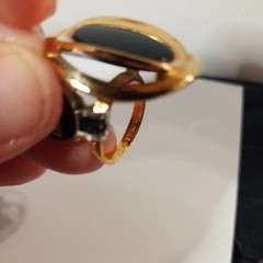 Vintage 18kt G H E Genuine Black Onyx Stone cotail Ring – Size 5.5