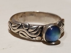 Vintage Alan Uchin Sterling Silver 925 cabochon Swiss Blue Topaz Ring Size 6