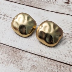 Vintage Clip On Earrings Rounded Square Irregular Gold Tone – Fair Condition