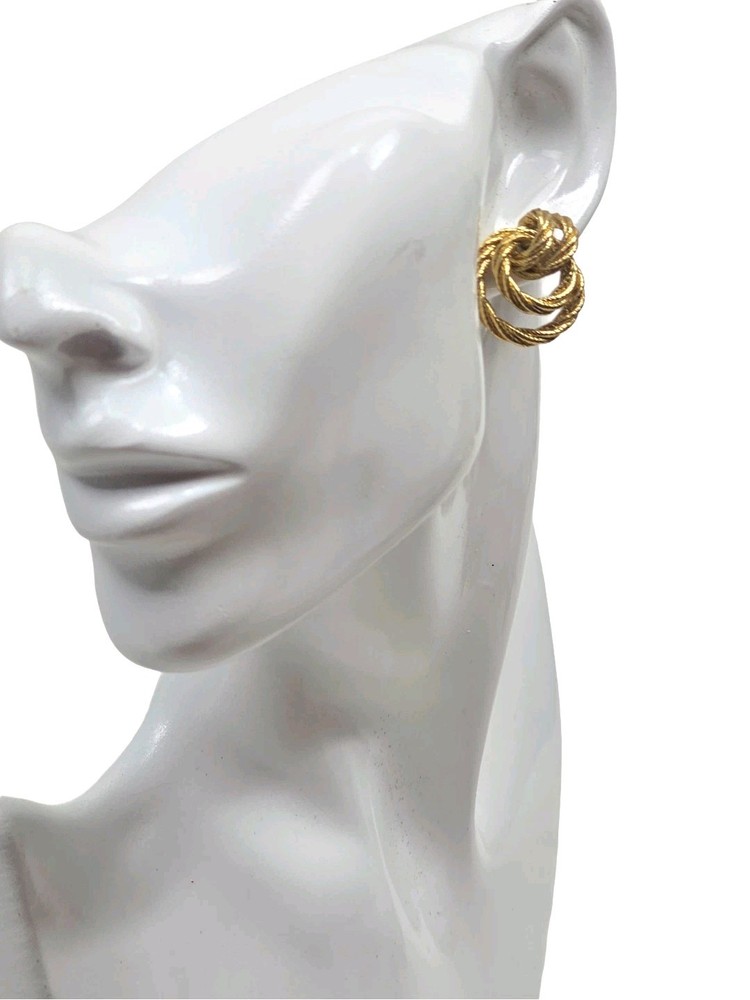 Vintage Twisted Rope Knot Earrings For Pierced Ears | Appr. 1/2″ | Gold Tone