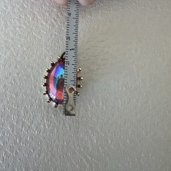 Vintage Iridescent Peacock Blue and Pink Glass Stone Pendant Gold Accent