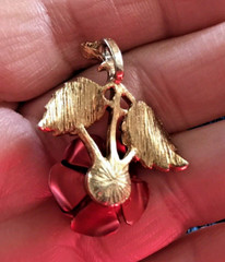 Vintage Cerrito (?) Long Stemmed Red Rose and Gold Tone Pendant 1.5′ (No Chain)