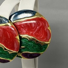 Retro Stud Button Earrings Red Green Blue Purple Gold Swirl Enamel 1980s Pierced