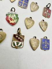 Antique Old VTG 14 Personalized Charms Brass? Mixed Metal Enamel Pendants Read