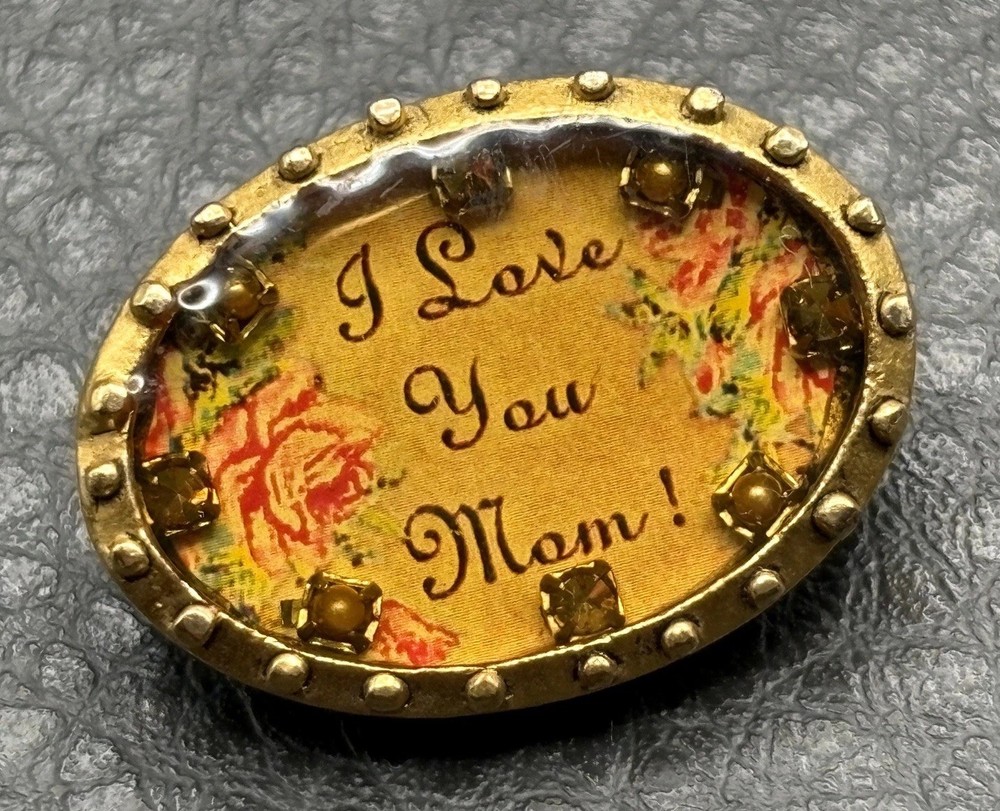 Maximal Art ‘I Love You Mom’ Floral Rhinestone Victorian Style Brooch Pin