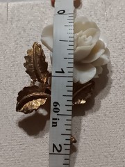 Vtg Signed AJC Carved Faux Ivory Rose Flower Brooch Pin Gold-tone 3D Retro