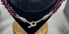 Vintage 3-Strand Garnet Chip Necklace 20” w/ Tribal Silver Beads – 92g Artisan S