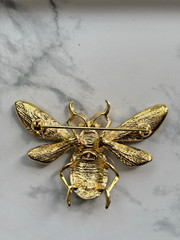 Vtg Signed Graziano Bee Insect Brooch Pin AB Crystals Multicolor Wings, Goldtone