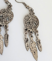 Vintage Thunderbird Enamel Feather Dangle Silver Tone Earrings 2.25″