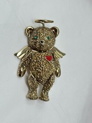 THE BEAR CLUB 24k Gold-Plated Pewter Teddy Bear Pin in Heart Shaped Box 1996
