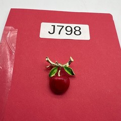 Gerrys Vintage Red Enamel Apple Brooch Gold Tone Branch Green Leaves Pin