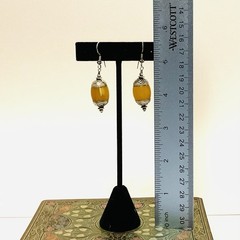 Amber Resin & Sterling Earrings Tribal Beads From Nepal Dangle Style 2” Vtg