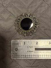 Vintage 2″ Marcasite Black Onyx Silver Brooch 925