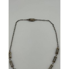 Antique Art Deco Rhinestone Flower Y Drop Necklace Silver Tone READ