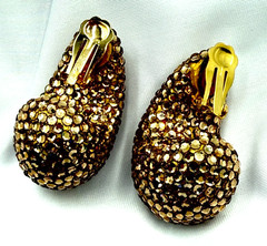 Large RICHARD KERR Champagne Mirrored Rhinestone Clip On Earrings