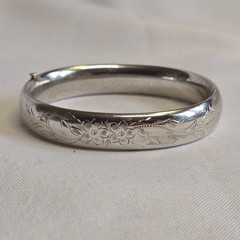 Vtg Sterling Silver H.F.B Bangle 15.97g Fine Jewelry 7″ Etched Floral Design