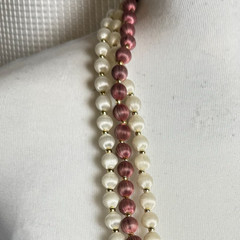 Lot of 3 Vintage Silk Wrapped Bead Necklaces Champagne Mauve Gold Tone 30in 50s