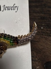 Vintage Goldtone Alligator Crocodile 3″ Rhinestone Brooch, Gorgeous!