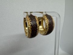 14k Yellow Gold Enameled Cheetah Leopard Print Hoop Earrings Vintage, 21mm, SLC
