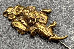 Antique Art Nouveau Butterfly Floral Victorian Repousse Gold Tone Stick Pin