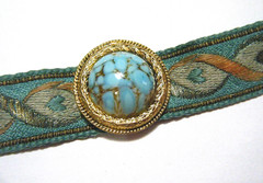 15.5″ Vintage Art Deco Choker Silk Ribbon Necklace Czech Art Glass/ Gold Frame