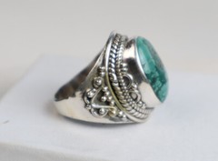 Exquisite Natural Deep Green Turquoise .925 Sterling Silver Ring #8.5