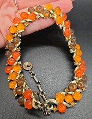 Lisner Thermoset Autumn Orange Amber Brown Pumpkins Necklace Rhinestones 50s