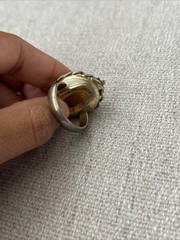 Whiting And Davis Amber Cameo Ring Signed Gold Chain Boarder Vintage 6.5-7