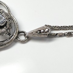 Vintage Klotz 935 Silver Spinel Marcasite Floral Pendant Necklace TEKA Germany