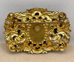 VTG W. Germany Ornate Peking Glass Filigree Shell motifs Brooch C-clasp Art Deco