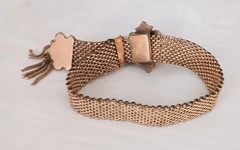 Victorian Gold Fill Mesh Slide Bracelet Seed Pearls Tassels Antique 1880s